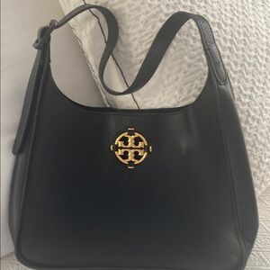 Tory Burch Black and Gold Shoulder Bag with Structured Design